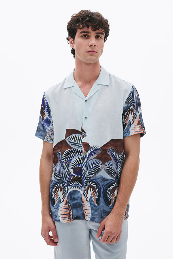 Colorful Patterned Resort Collar Men's Shirt