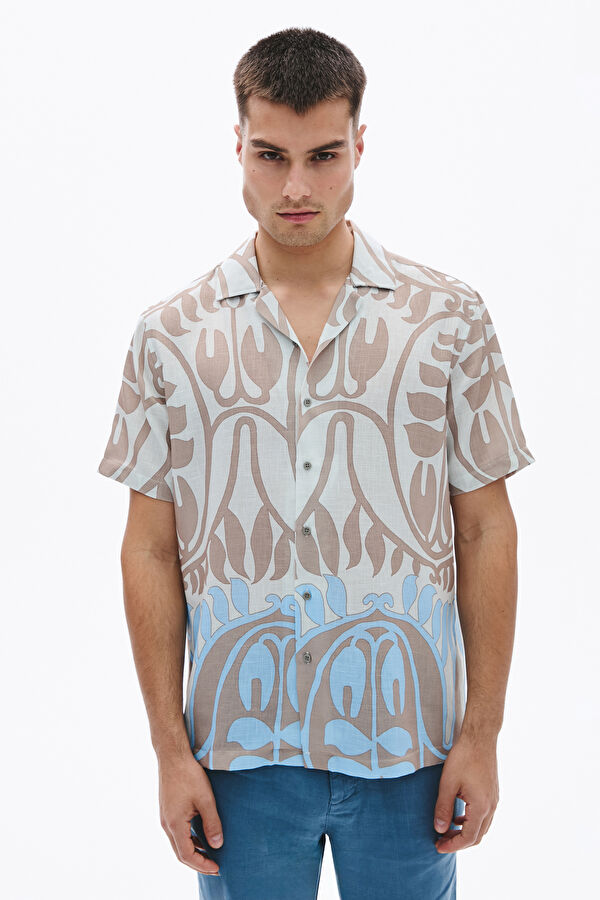Colorful Patterned Resort Collar Men's Shirt