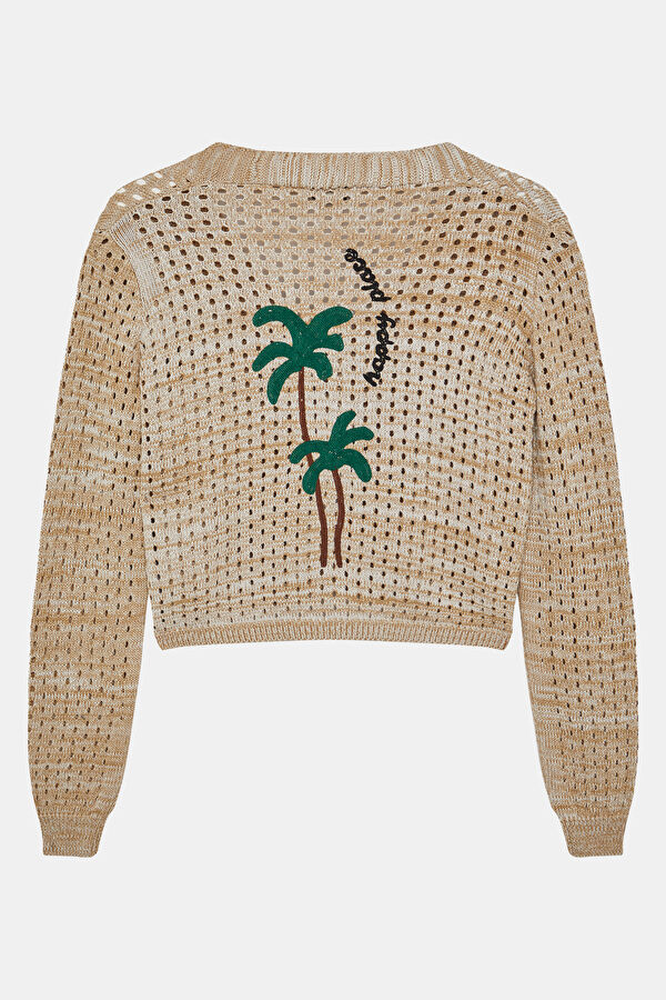 Coffee Knitted Patterned Women's Cardigan 2