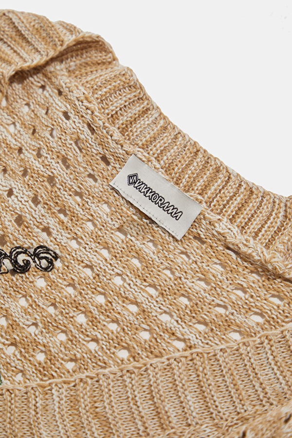 Coffee Knitted Patterned Women's Cardigan 3