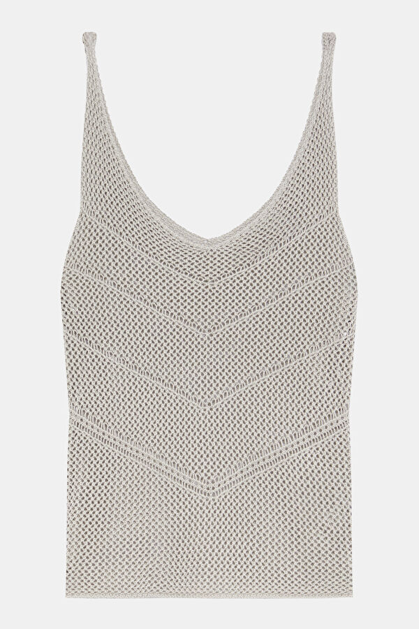Slim Fit Grey V-Neck Knitted Pattern Women's T-Shirt 3