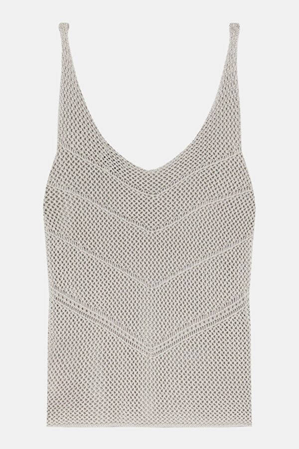 Slim Fit Grey V-Neck Knitted Pattern Women's T-Shirt 4