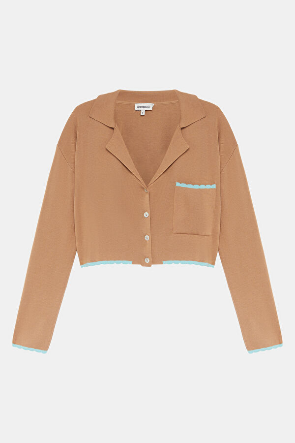 Coffee Bordered Knitted Women's Cardigan