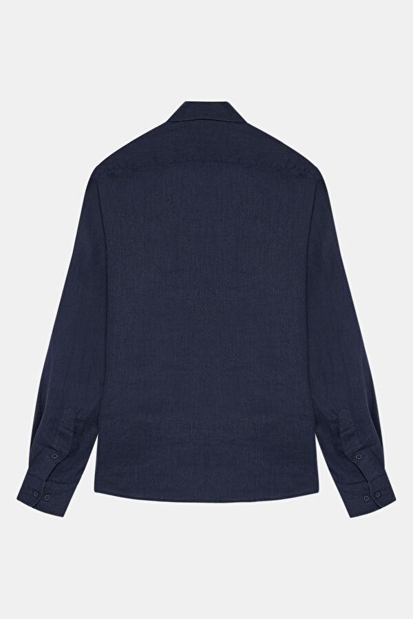 Navy Blue Linen Regular Shirt 2