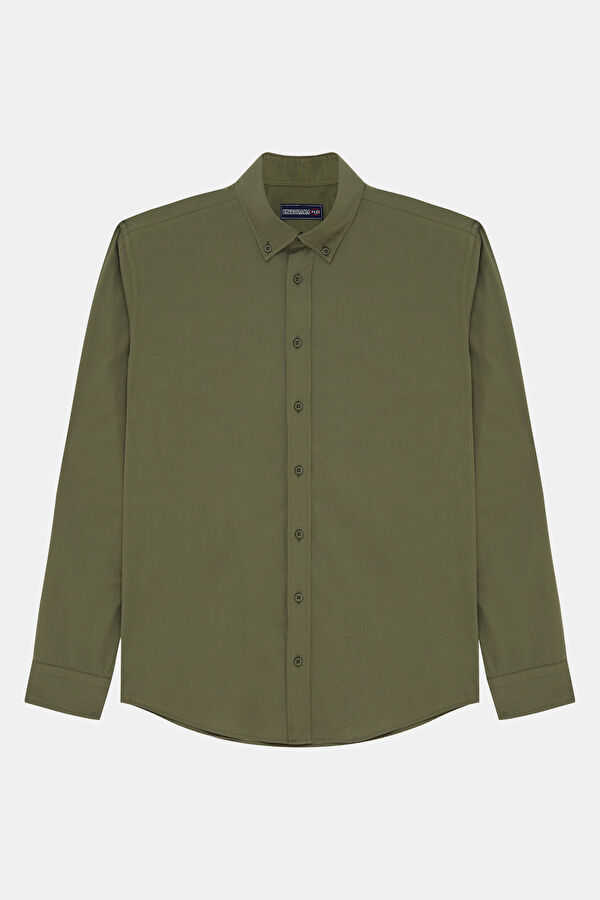 Relax Pattern Khaki Button-down Collar Shirt 3