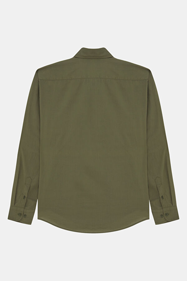 Relax Pattern Khaki Button-down Collar Shirt 4