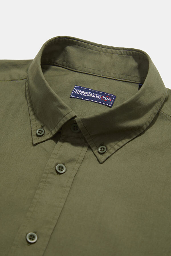 Relax Pattern Khaki Button-down Collar Shirt 5