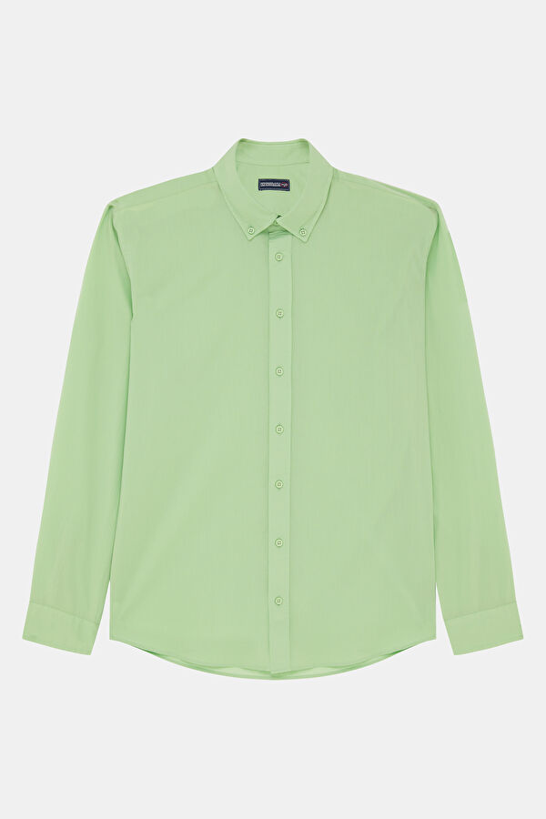 Relaxed Fit Green Button-Down Collar Men's Shirt 3