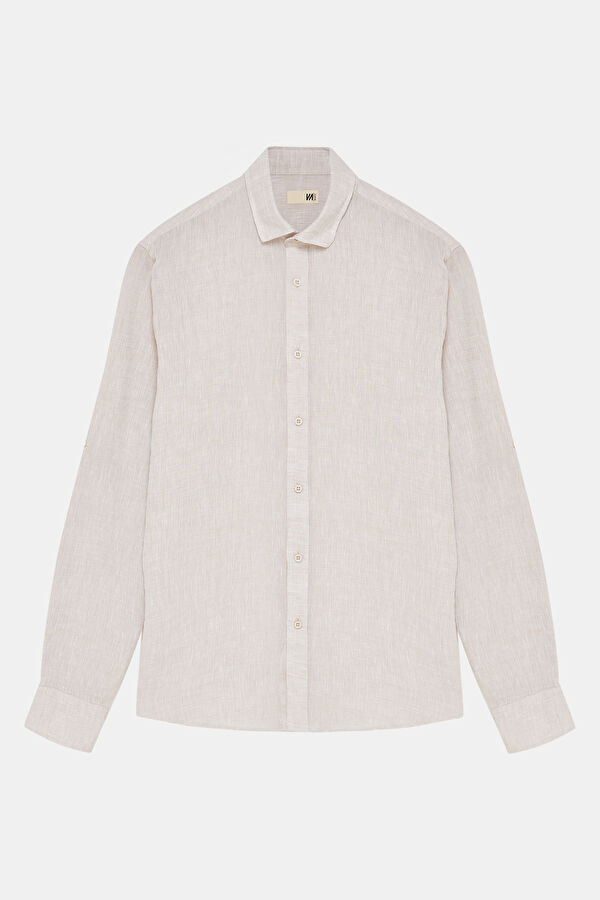 Beige Linen Regular Men's Shirt