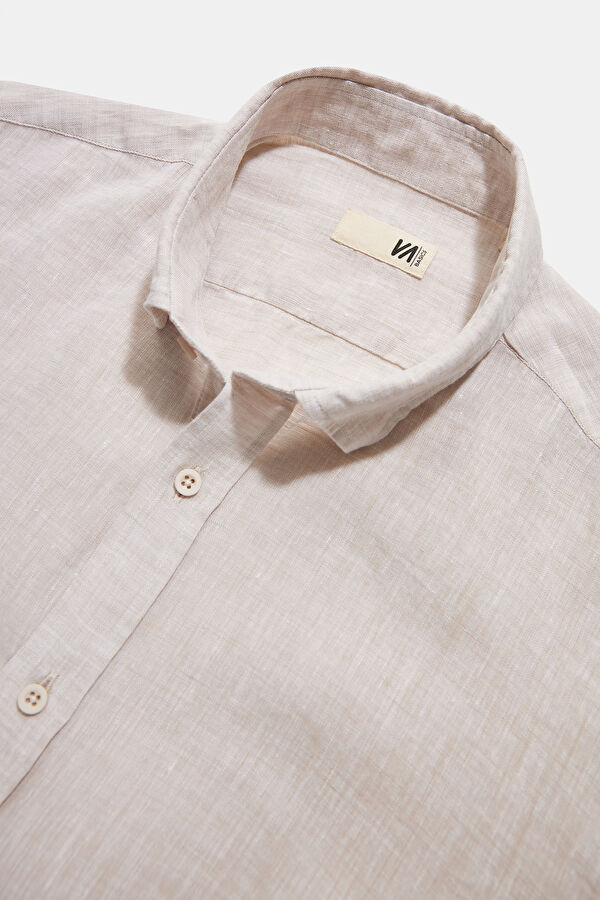 Beige Linen Regular Men's Shirt 3