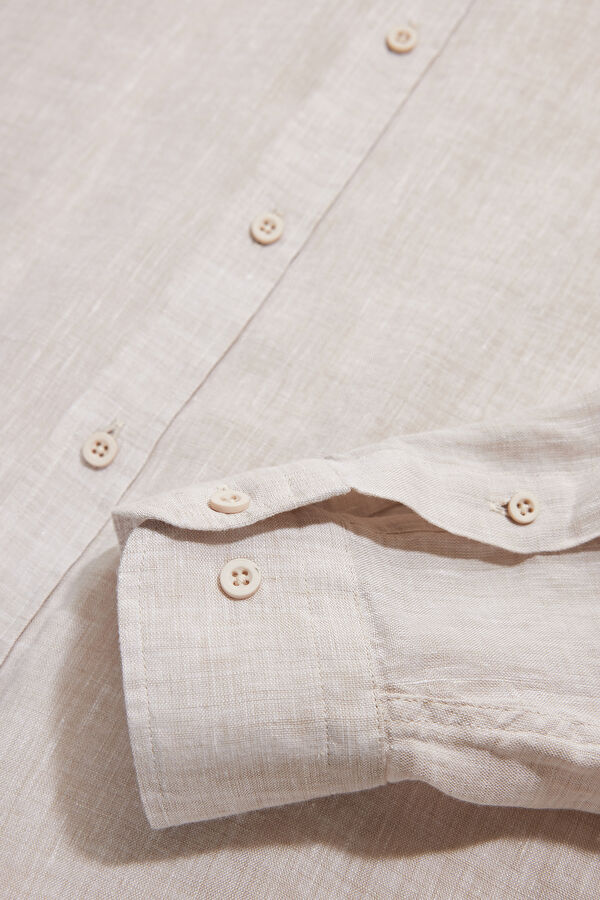 Beige Linen Regular Men's Shirt 4