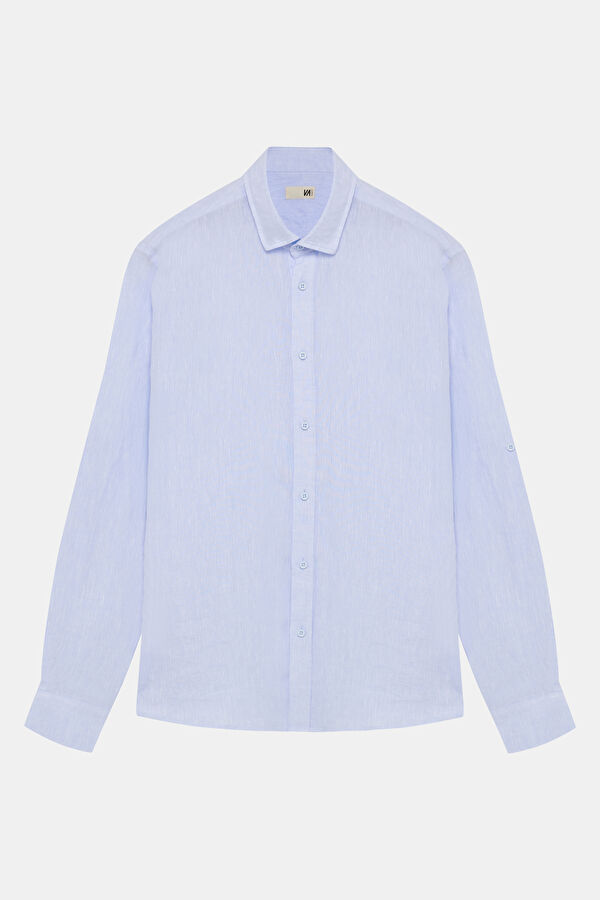 Blue Linen Regular Men's Shirt 3