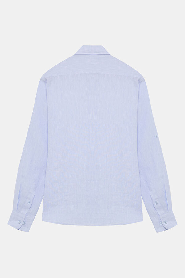 Blue Linen Regular Men's Shirt 4