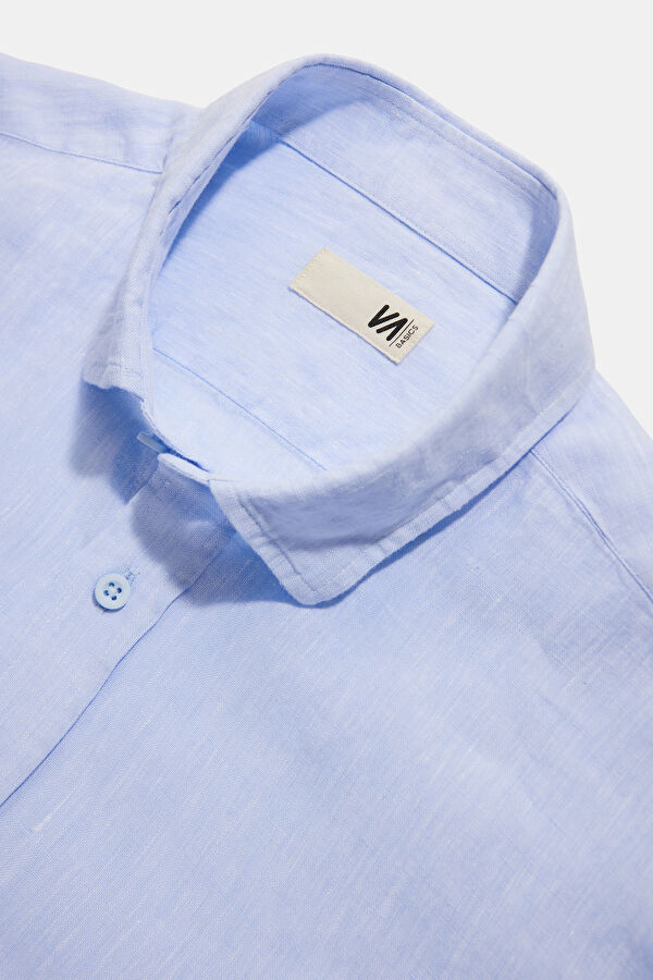 Blue Linen Regular Men's Shirt 5
