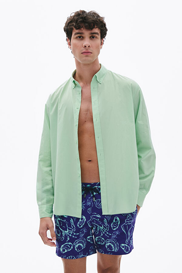 Relaxed Fit Green Button-Down Collar Men's Shirt