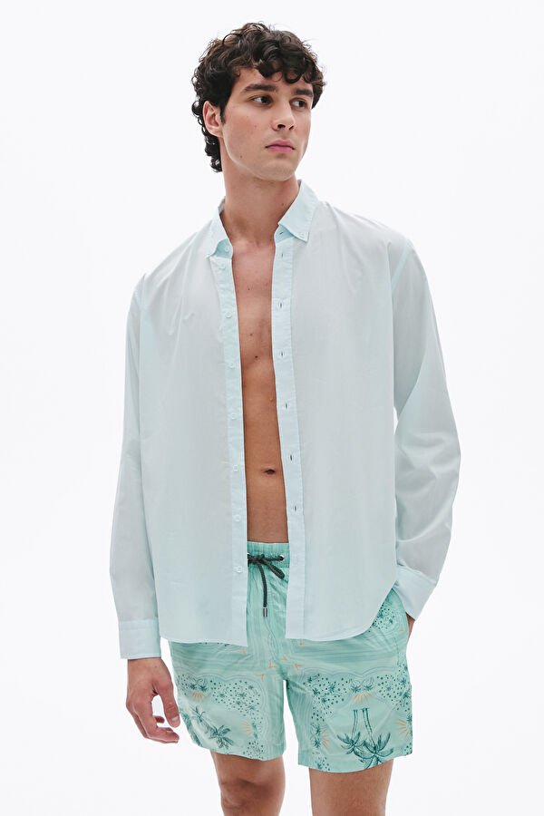 Relaxed Fit Light Blue Button-Down Collar Men's Shirt