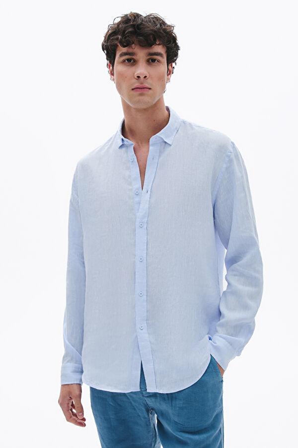 Blue Linen Regular Men's Shirt