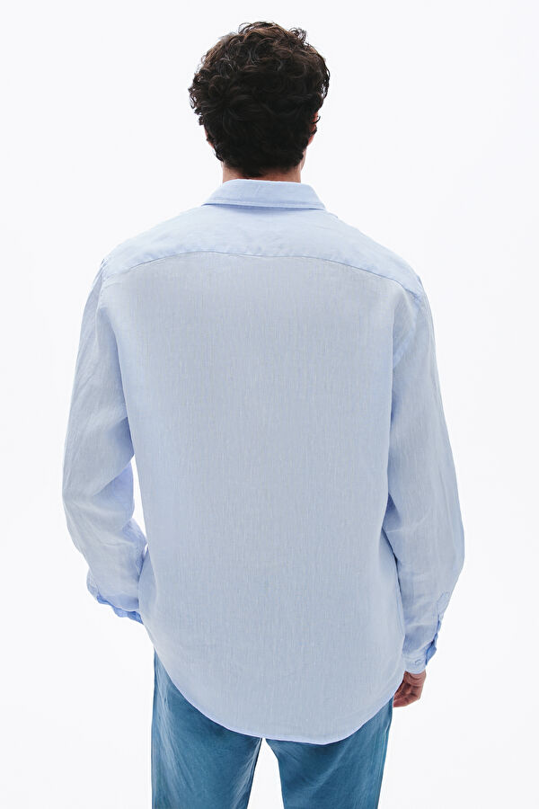 Blue Linen Regular Men's Shirt 2