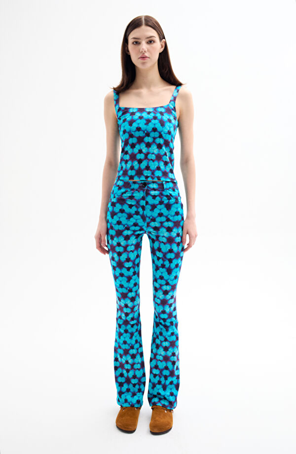 Blue Patterned Strappy Women's Blouse