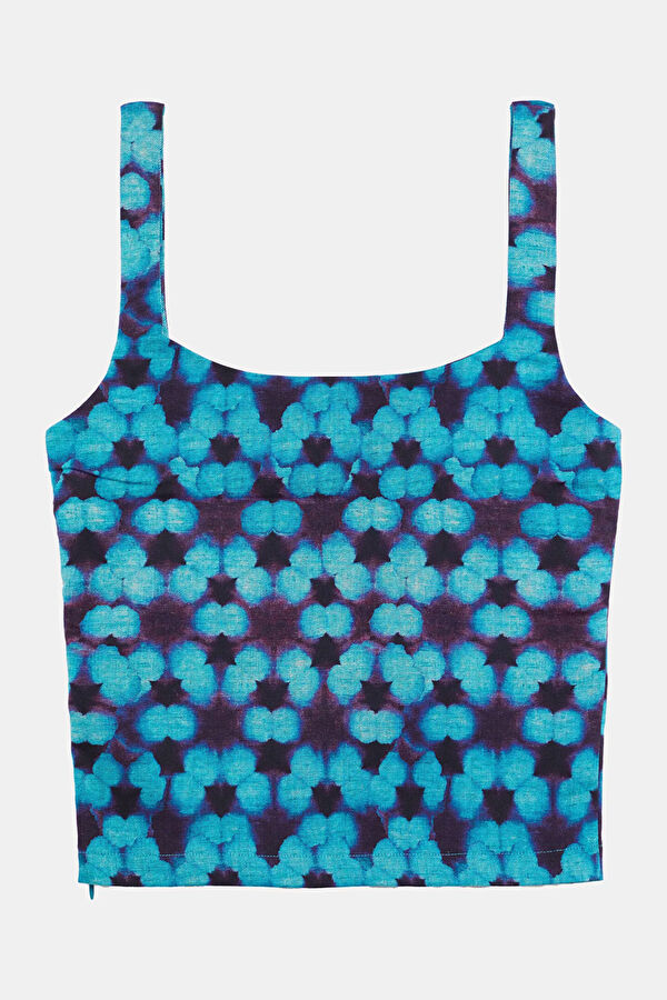 Blue Patterned Strappy Women's Blouse 4