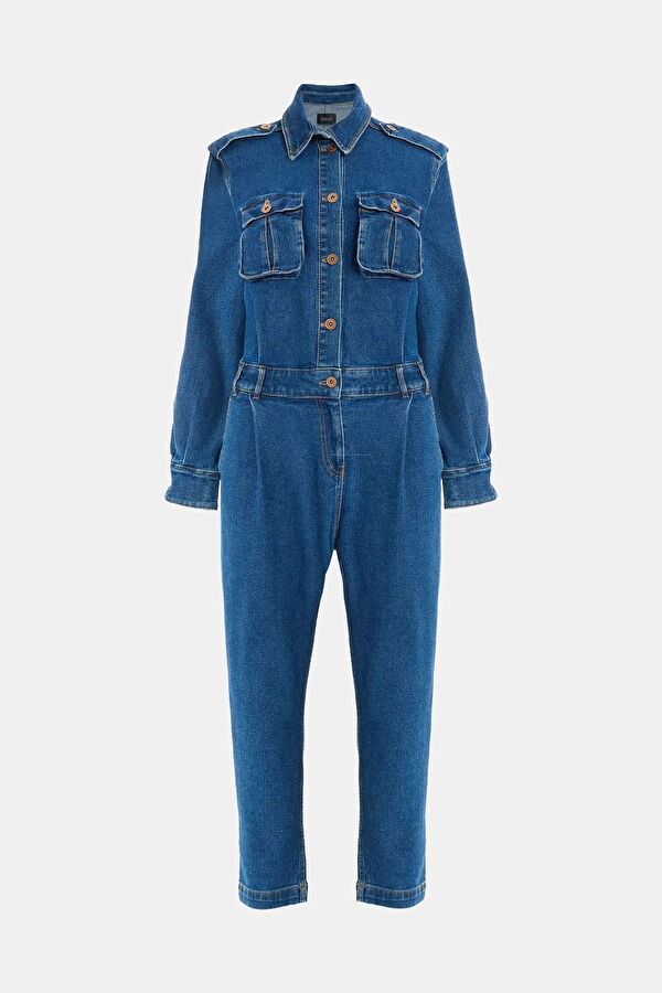 Navy Blue Denim Women's Jumpsuit