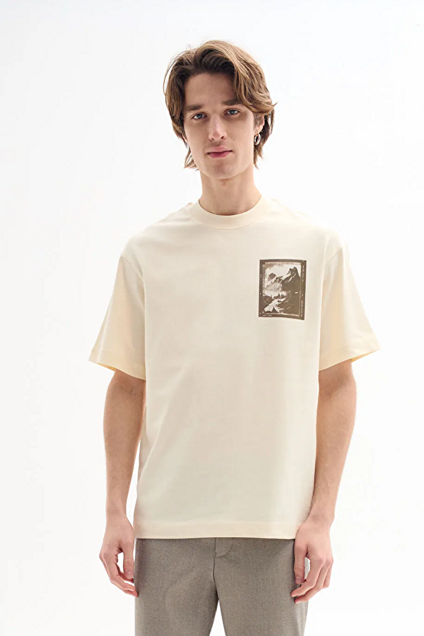 Beyaz Bisiklet Yaka Erkek T-Shirt