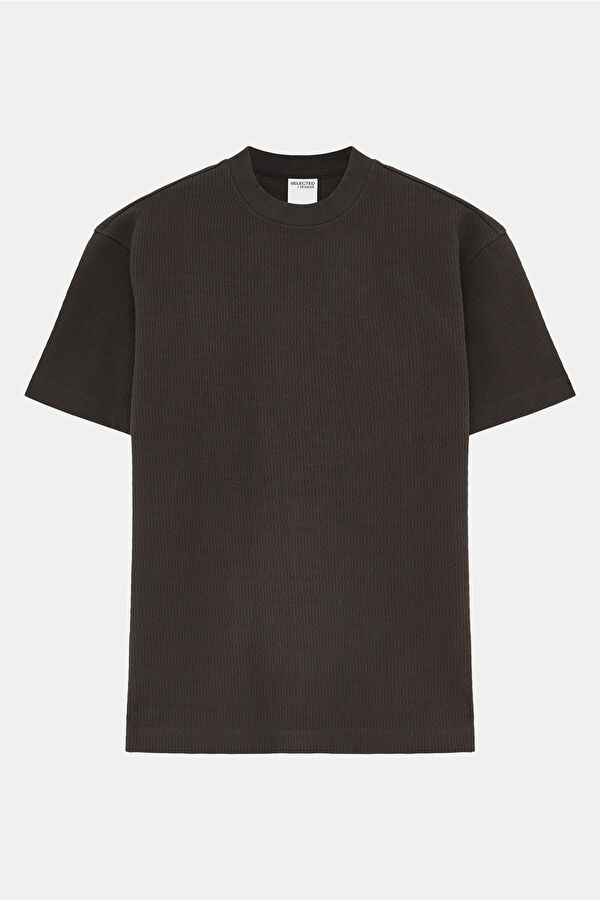 Relax Kalıp Kahve Bisiklet Yaka Erkek T-Shirt