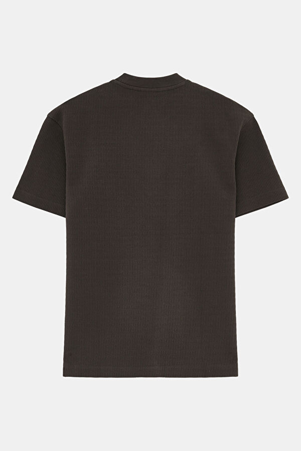 Relax Kalıp Kahve Bisiklet Yaka Erkek T-Shirt 2