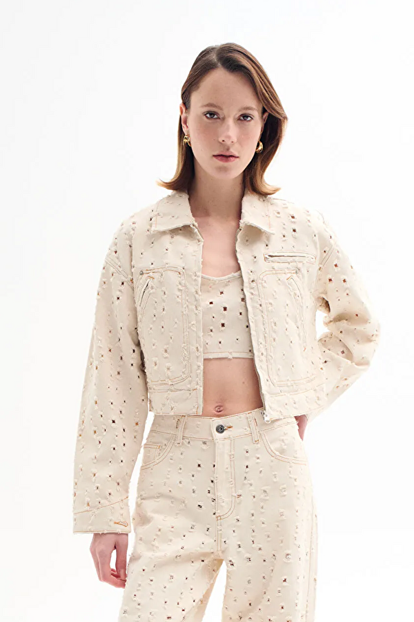Beige Embroidered Sleeveless Women's Blouse