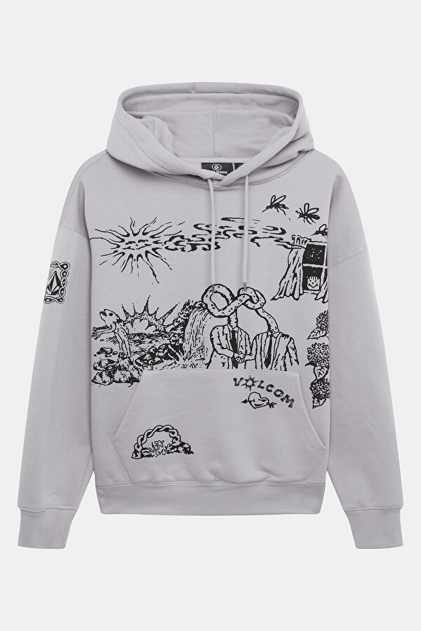 Lila Relax Kalıp Kapüşonlu Erkek Sweatshirt