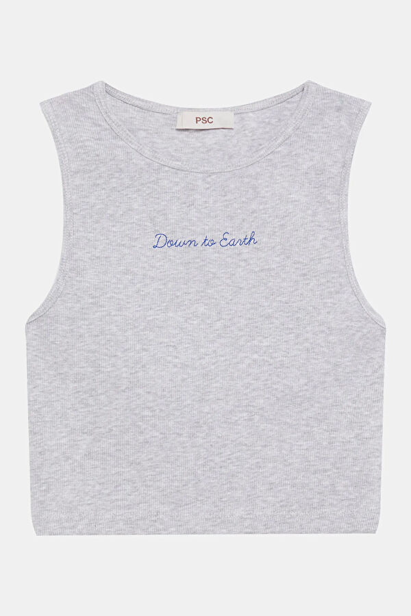 Light Gray Embroidered Sleeveless Women's Blouse