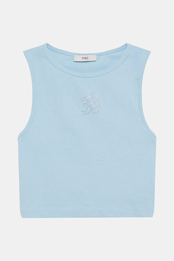 Light Blue Printed Sleeveless Blouse