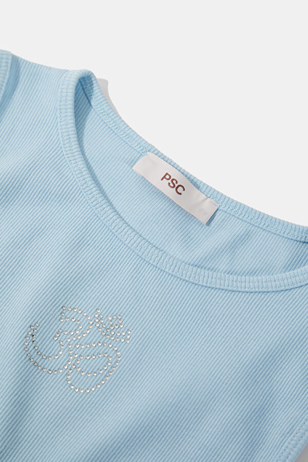 Light Blue Printed Sleeveless Blouse 3