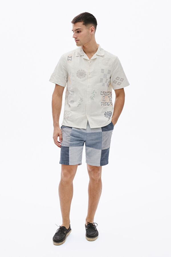 Colorful Linen Viscose Men's Shorts with Trim Details