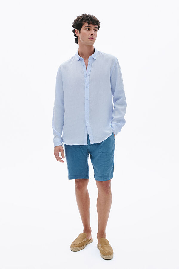 Blue Linen Men's Shorts