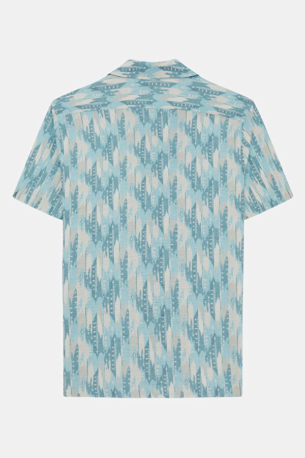 Turquoise Patterned Resort Collar Men's Shirt 2