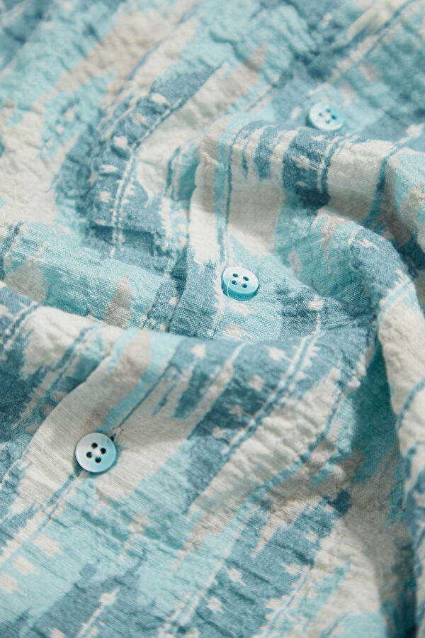 Turquoise Patterned Resort Collar Men's Shirt 4