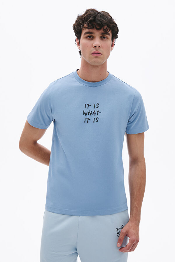 Relax Pattern Blue Crew Neck Printed T-Shirt
