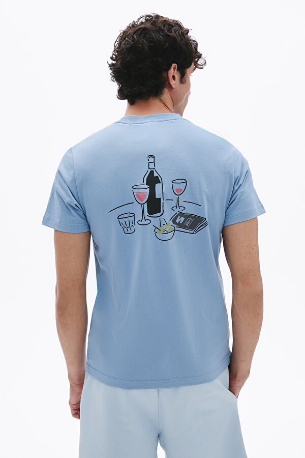 Relax Pattern Blue Crew Neck Printed T-Shirt 2