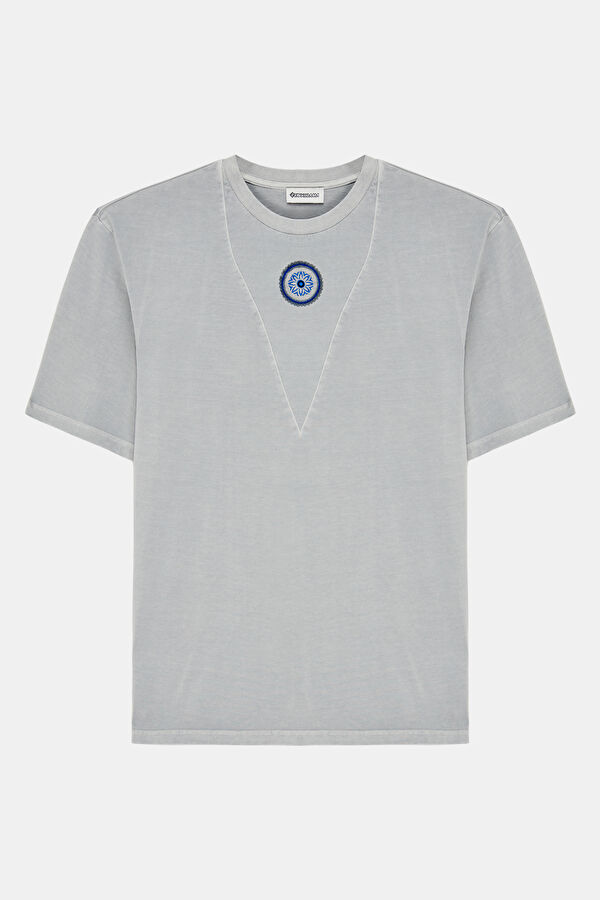 Grey Crew Neck Embroidered Men's T-Shirt 6