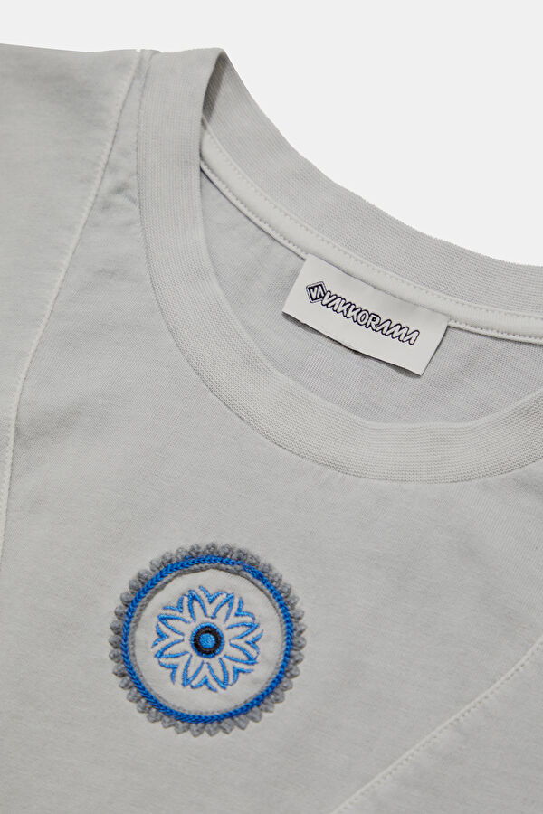 Grey Crew Neck Embroidered Men's T-Shirt 8