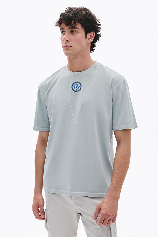 Grey Crew Neck Embroidered Men's T-Shirt 3