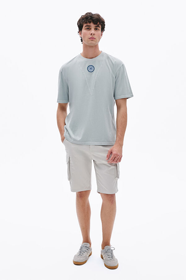Grey Crew Neck Embroidered Men's T-Shirt 4