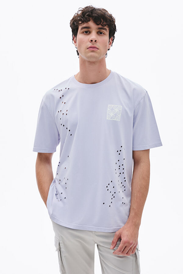 Lilac Crew Neck Printed Men's T-Shirt