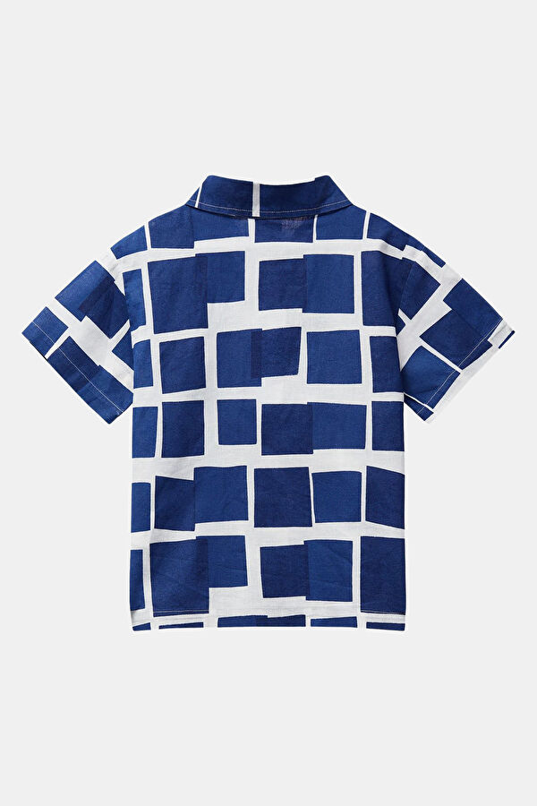 Relax Fit Navy Blue Patterned Linen Kids' Shirt 2
