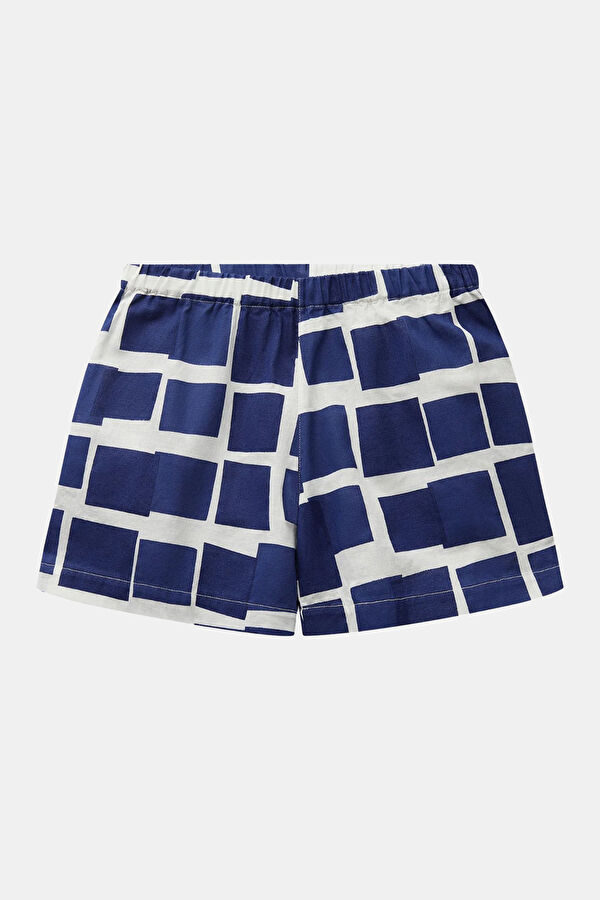 Navy Blue Patterned Linen Kids' Shorts