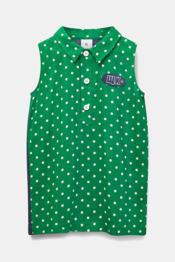 Yeşil Puantiye Mini Çocuk Elbise