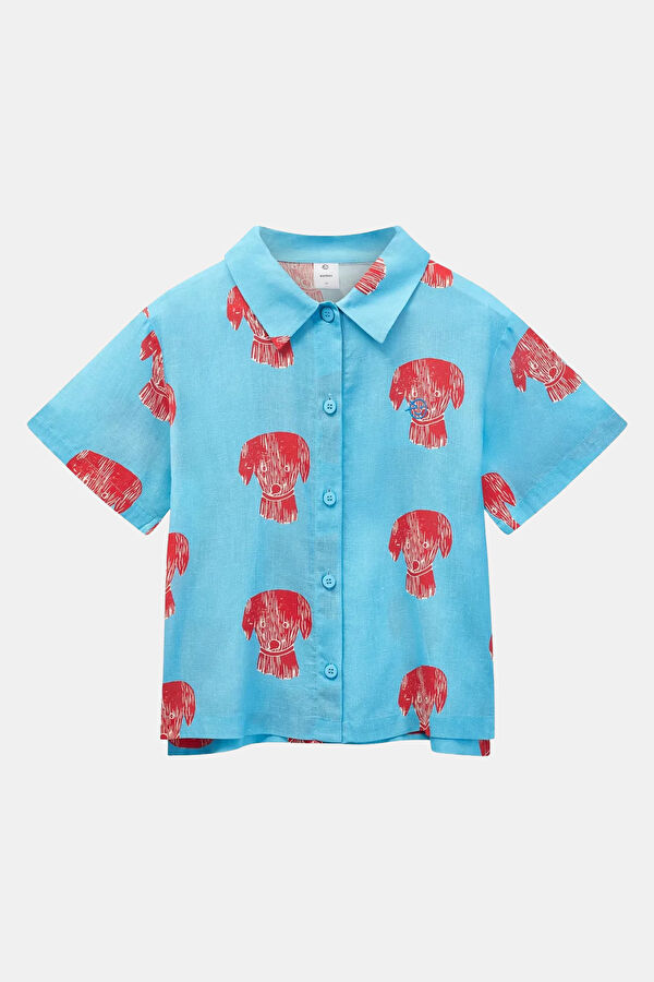 Relax Fit Blue Patterned Kids Shirt