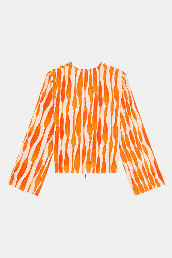 Orange Patterned Long-Sleeved Women's Blouse 4