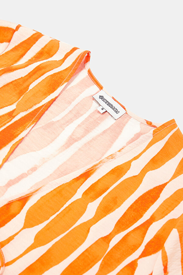 Orange Patterned Long-Sleeved Women's Blouse 5